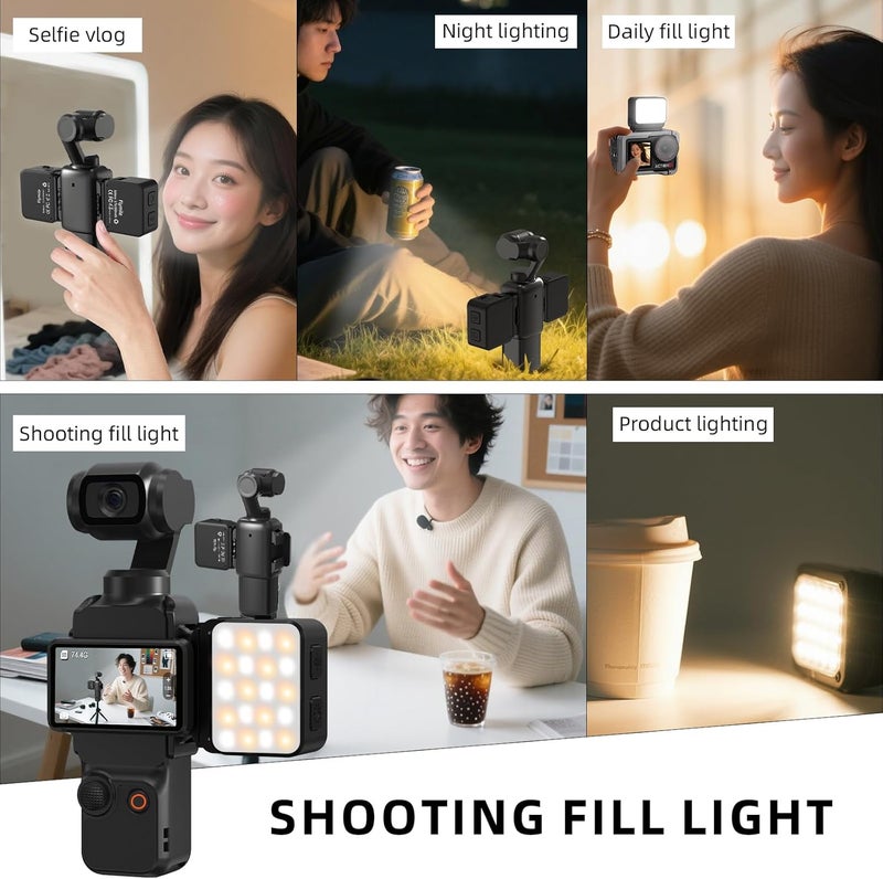 Flymile 2PCS Pocket 3 Magnetic Mini LED Light Accessories, 8700K Adjustable Fill Video Light for Xtra Muse with Quick-Release Cold Shoe Adapter for DJI Osmo Action 5 Pro/4/3 Camera Cage Attachment - Image 5